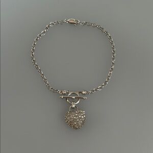 925 Silver Heart Charm Toggle Bracelet